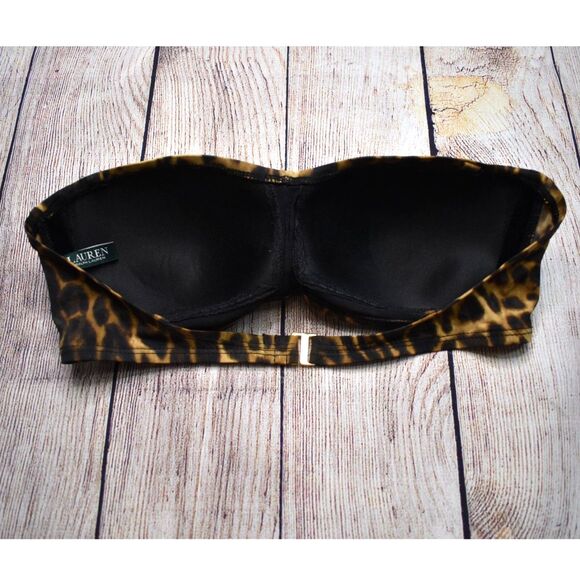 Ralph Lauren Bandeau Swim Top Leopard Brown Black Womens Swimwear Small - Picture 3 of 5